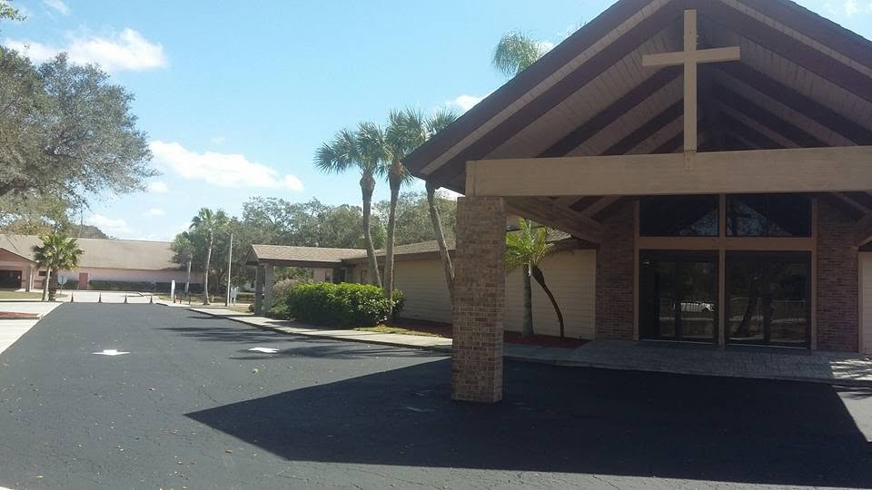 Completed sealcoating job at a church campus in Lee County, Florida